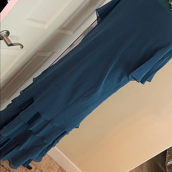 Teal Layered Maxi Dress Plus 1x short sheer flutter sleeve - Picture 13 of 13